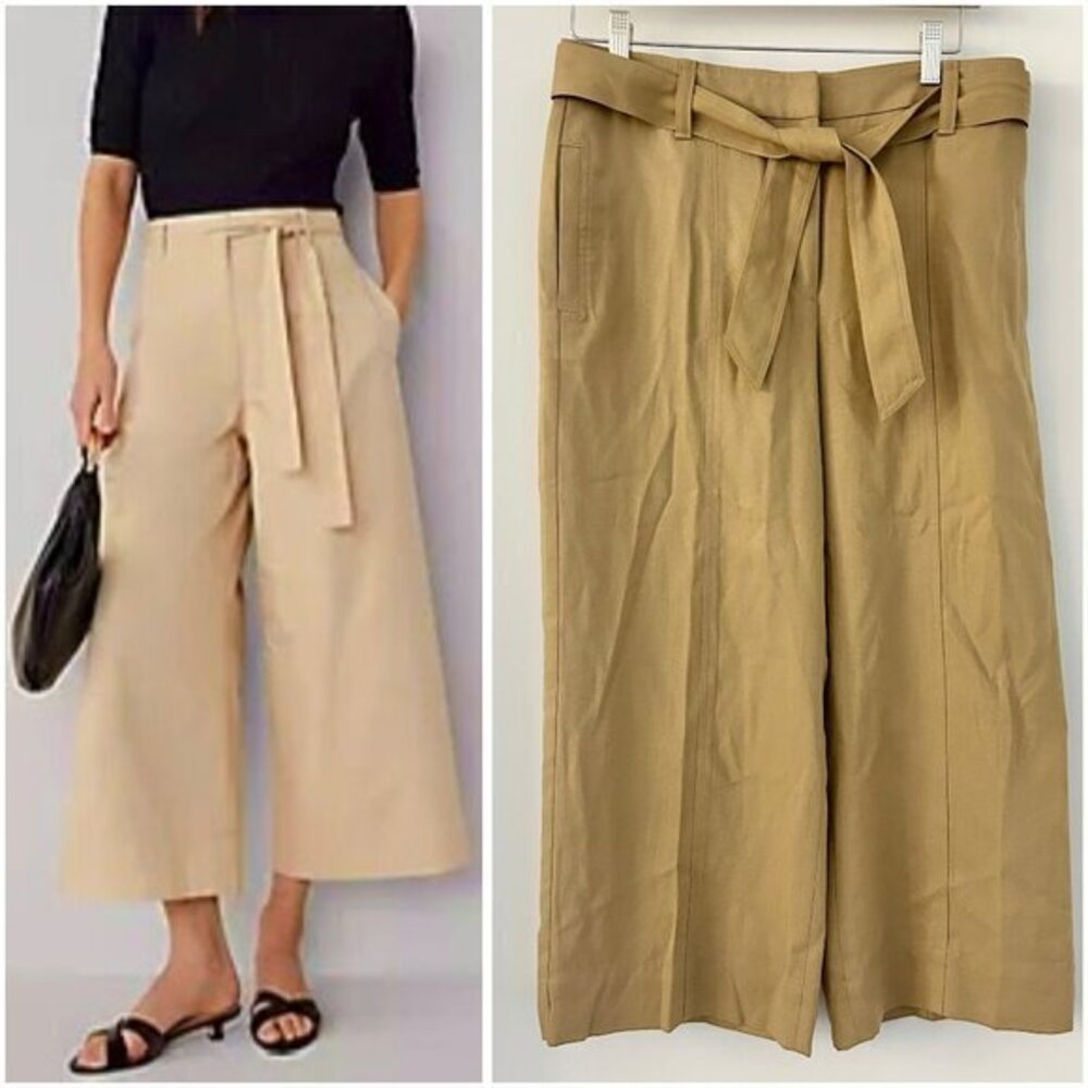 Ann Taylor The Belted Cropped Palazzo Wide Leg Pant in Toasted Nutmeg 6 Petite
